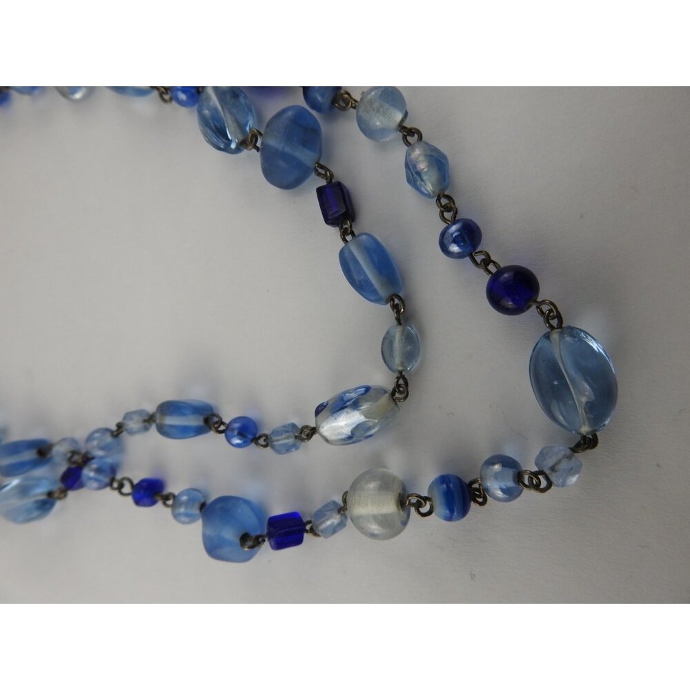 Vintage Blue Glass Beaded Long Necklace Multi Strand Look Artisan Boho - Picture 9 of 11